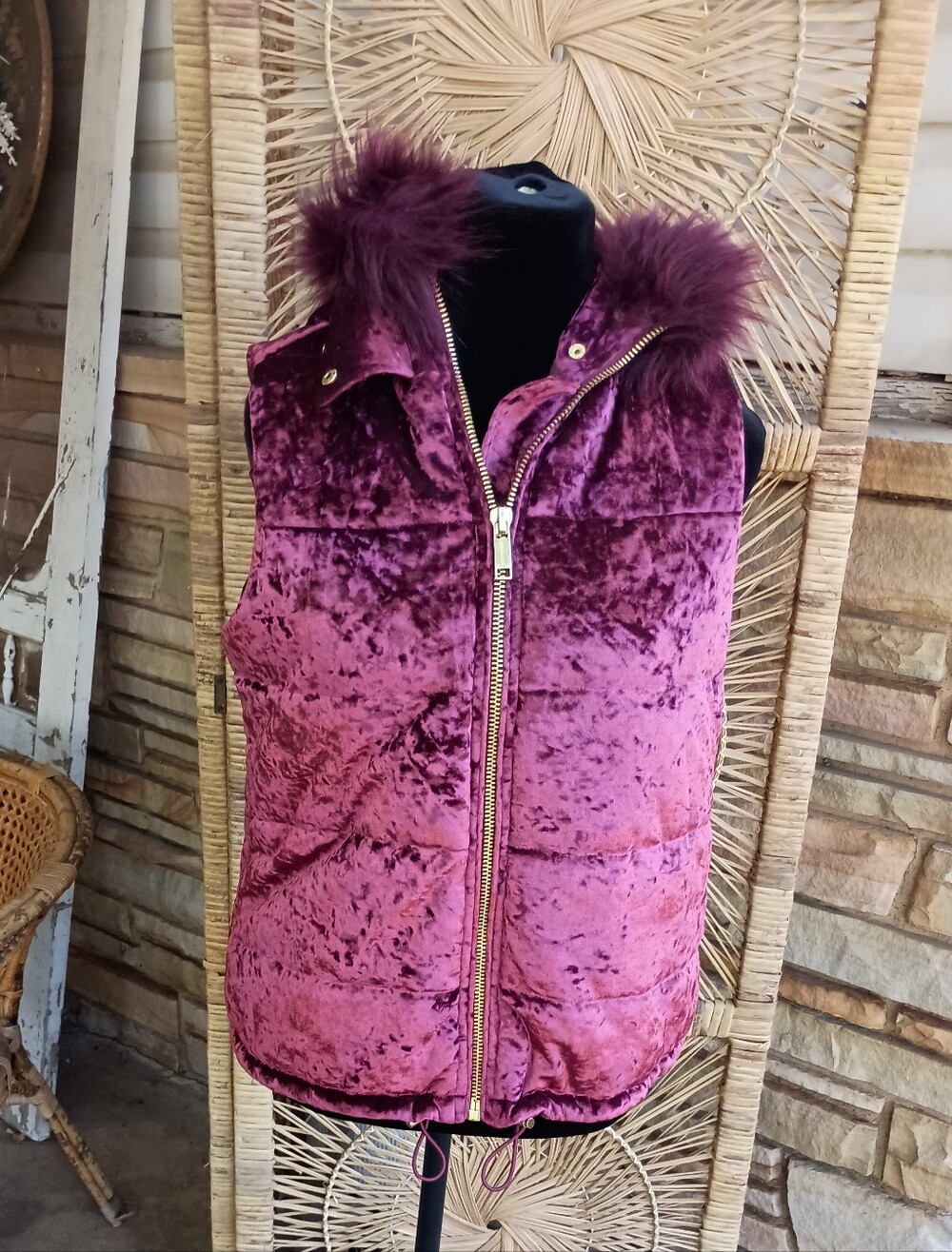 MICHAEL Michael Kors Plush Velvet Quilted Hooded Vest - Plum